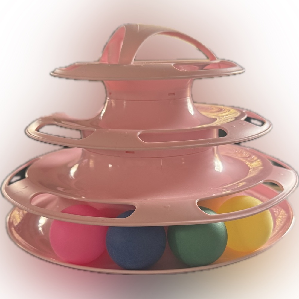 💕 Interactive 3 Tier Pink Cat Toy with 4 Balls
